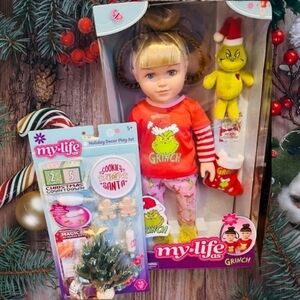 MY LIFE as Grinch Blonde Cindy Lou Doll and 25-day Countdown Holiday Playset NEW